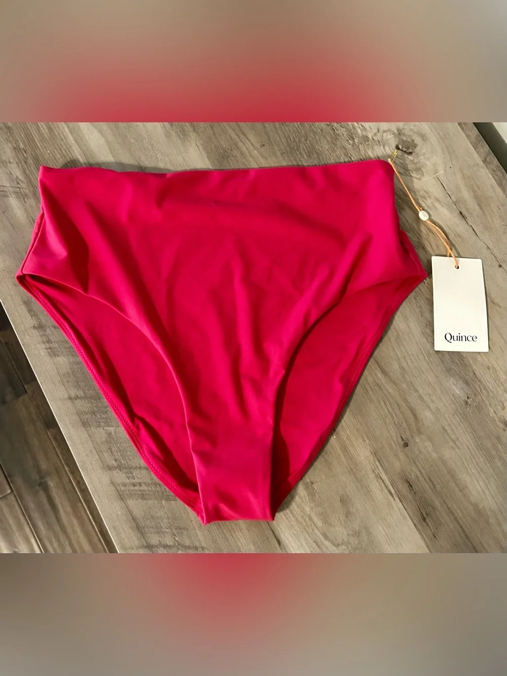 Quince NWT Fuchsia Pink Triangle Bikini Set High-Waisted Bottoms Size Medium